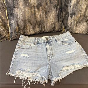 Distressed Light Blue Denim Shorts